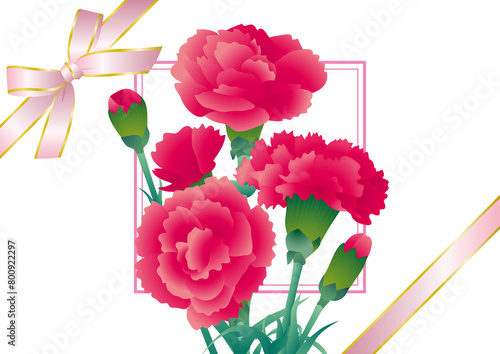 母の日　赤い　カーネーション　花束　ピンク　リボン