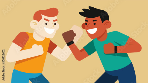 A sparring match where both opponents are smiling and laughing showing their mutual respect and friendly rivalry.