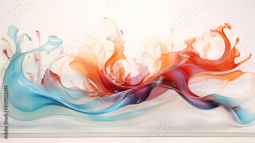 Lively waves of raspberry, aquamarine, and amber flowing elegantly on a white background.