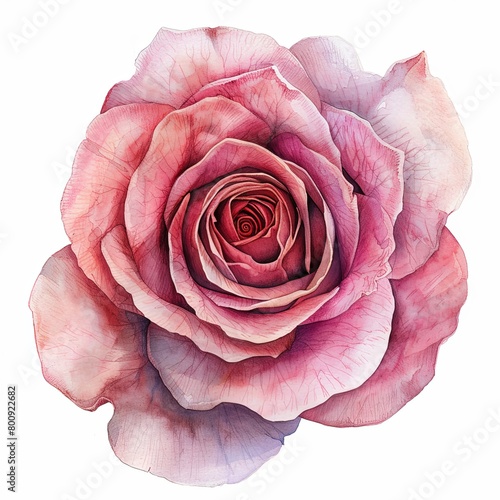 Pink rose watercolor isolated on white background