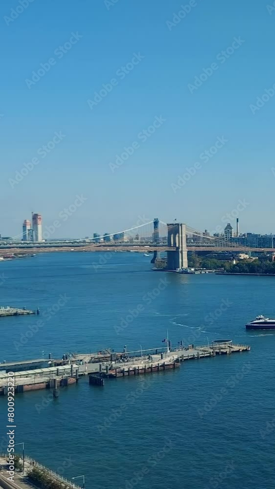 An overhead view from the Manhattan borough of Brooklyn across the Hudson River. An overhead view from the Manhattan borough of Brooklyn across the Hudson River.
