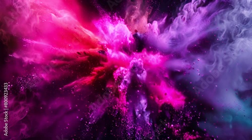 Explosion of colored powder on black background. photo