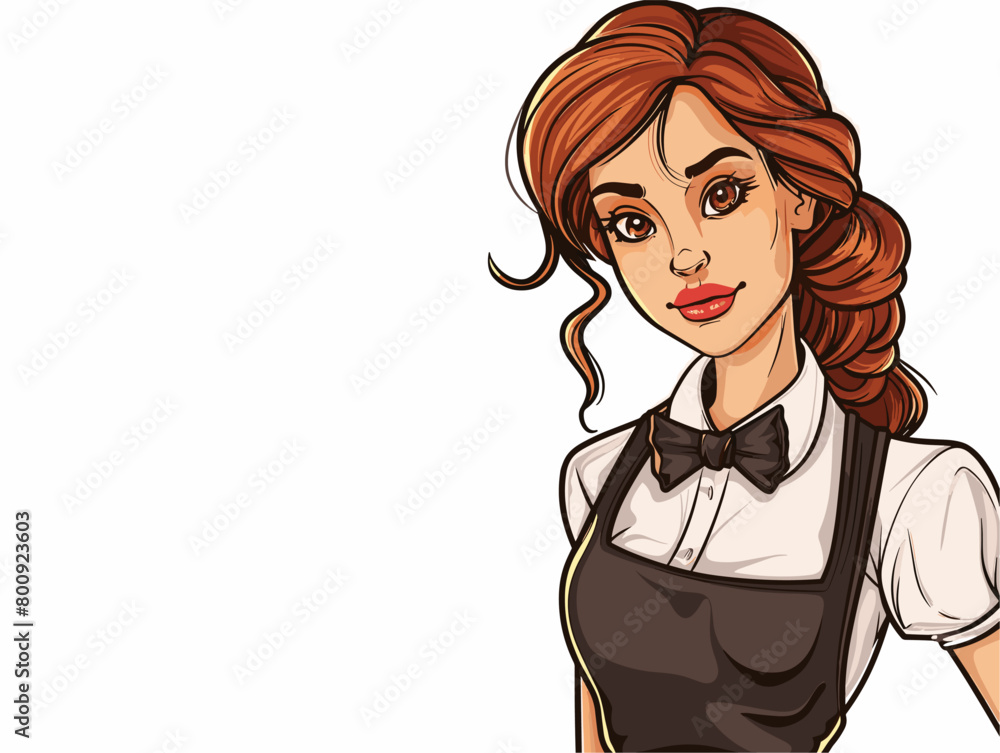 waiter background, Slicked-back ponytail with a hairband., very simple and isolate in the style of animated illustrations, waiter background waiter background, Slicked-back ponytail with a hairband., very simple and isolate in the style of animated illustrations, waiter background