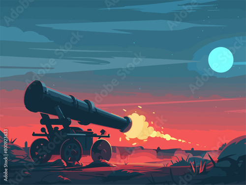 wither background, A cannon firing a cannonball into the distance., in the style of animated illustrations, wither background