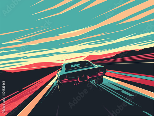 wither background, A car speeding down a racetrack at the start of a race., in the style of animated illustrations, wither background,