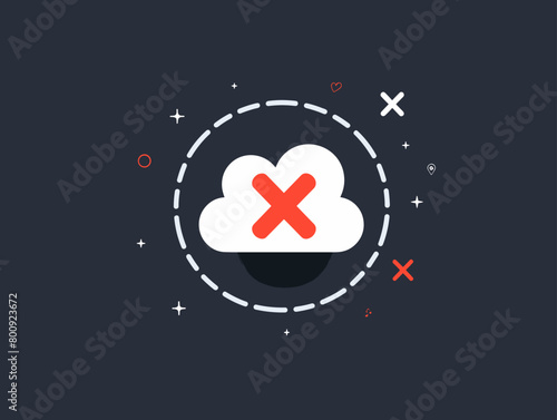 wither background, A cloud icon with a red "X" indicating no cloud storage connection., in the style of animated illustrations, wither background
