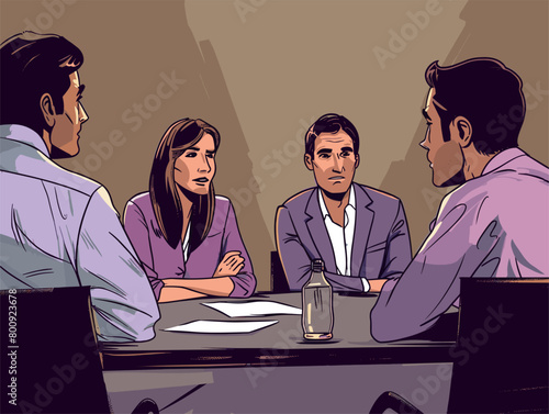wither background, A client meeting with stakeholders discussing project requirements., in the style of animated illustrations, wither background