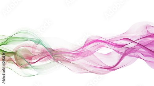 Lively pink and green gradient waveforms pulsating with creativity, isolated on a solid white background."