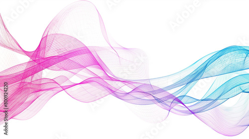 Lively pink and cyan spectrum wave lines evoking a sense of technology, isolated on a solid white background."