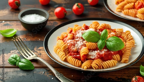 Homemade Italian Casarecce Pasta with Basil Tomato Sauce 