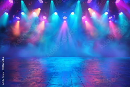 Dramatic Lighting Effects on Empty Stage for Energetic Concert or Nightclub Event