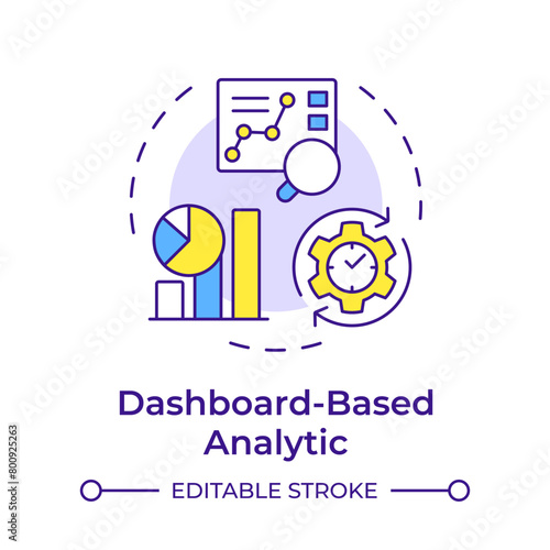 Dashboard based analytic multi color concept icon. Data preparation, chart creation. Round shape line illustration. Abstract idea. Graphic design. Easy to use in infographic, presentation