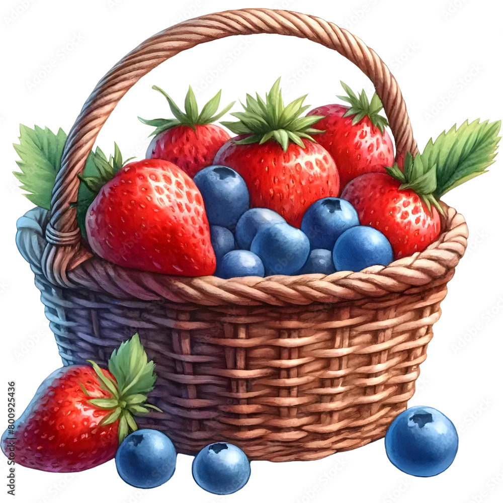 Basket of Fruit, Mixed Fruit, Fresh Fruit Bright Color Watercolor Illustration Basket of Fruit, Mixed Fruit, Fresh Fruit Bright Color Watercolor Illustration