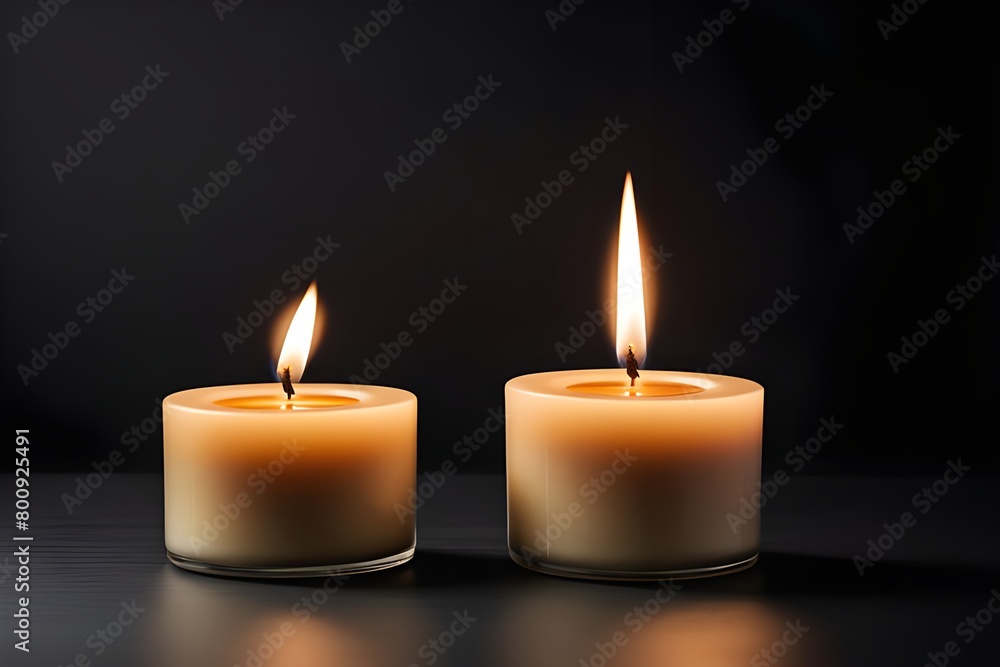 Black background with scented candles burning and fragrant candles on a white table Black background with scented candles burning and fragrant candles on a white table