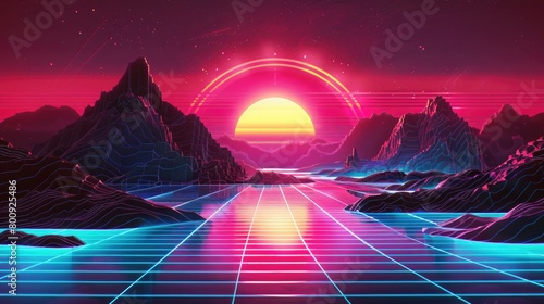 A futuristic synthwave design with pulsating lines and glowing elements, capturing the essence of a digital future. photo