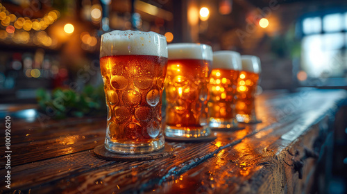 Beer glasses in a pub or restaurant