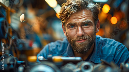 Car mechanic repairing a car in a garage. Auto service industry