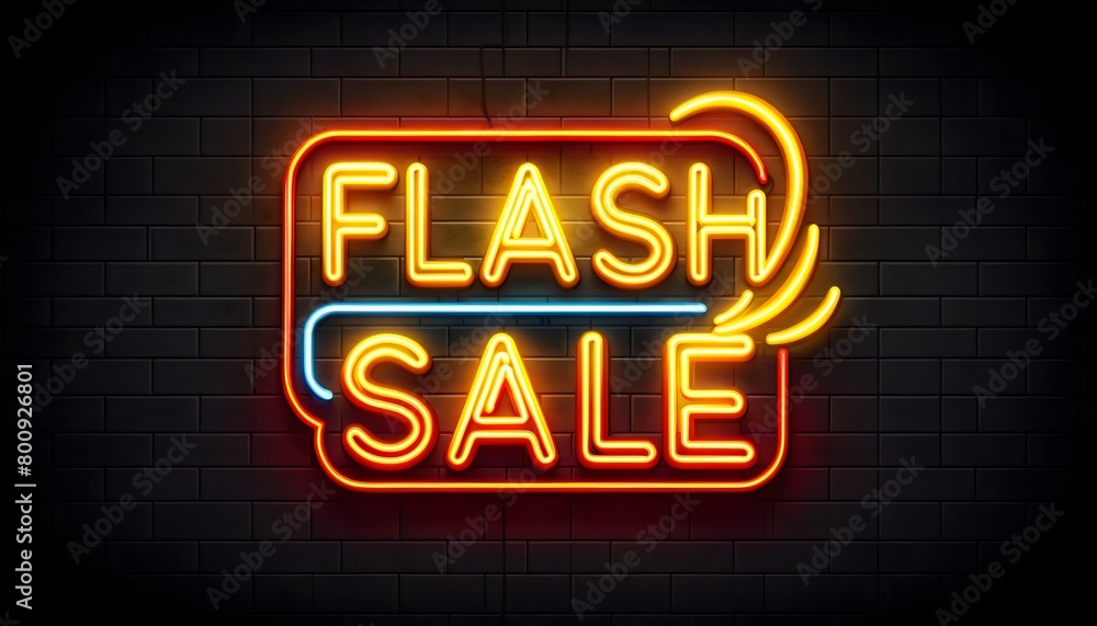 urgent allure of a flash sale with neon signs glowing against a dark background