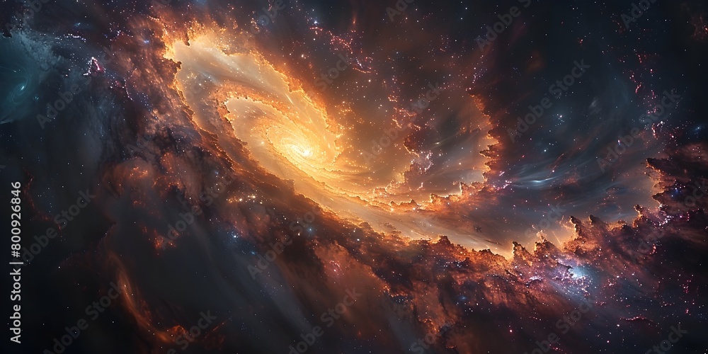 Awe Inspiring Ethereal Galaxy with Swirling Nebulae and Glimmering Stars in Dramatic Cosmic