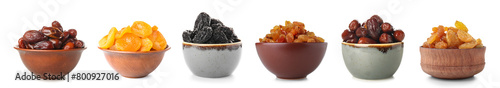 Set of different dried fruits on white background photo