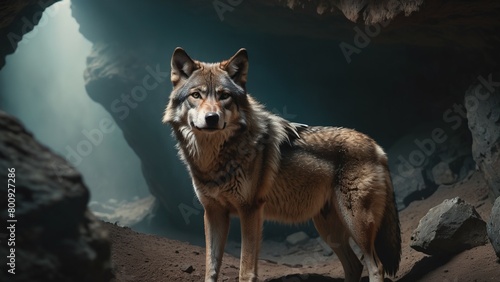 Closeup of a wolf making a cave his home