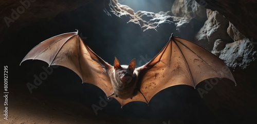 Bats gliding through cave photo