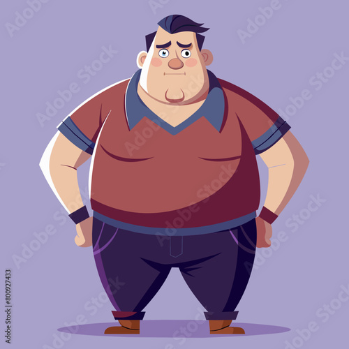 Confident, stylish, and unapologetically himself: a trendsetting fat man exudes urban charm in his unique ensemble, owning every moment