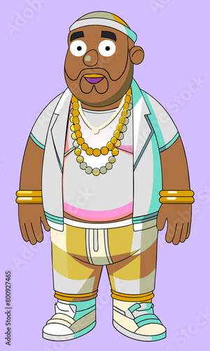 Confident, stylish, and unapologetically himself: a trendsetting fat man exudes urban charm in his unique ensemble, owning every moment