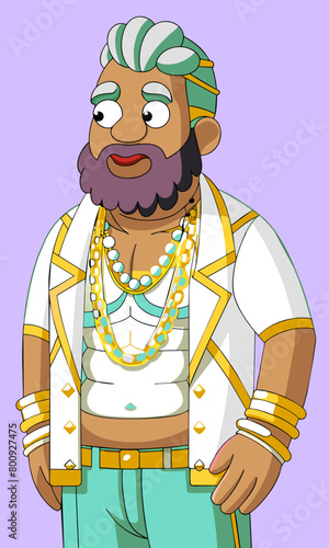 Confident, stylish, and unapologetically himself: a trendsetting fat man exudes urban charm in his unique ensemble, owning every moment
