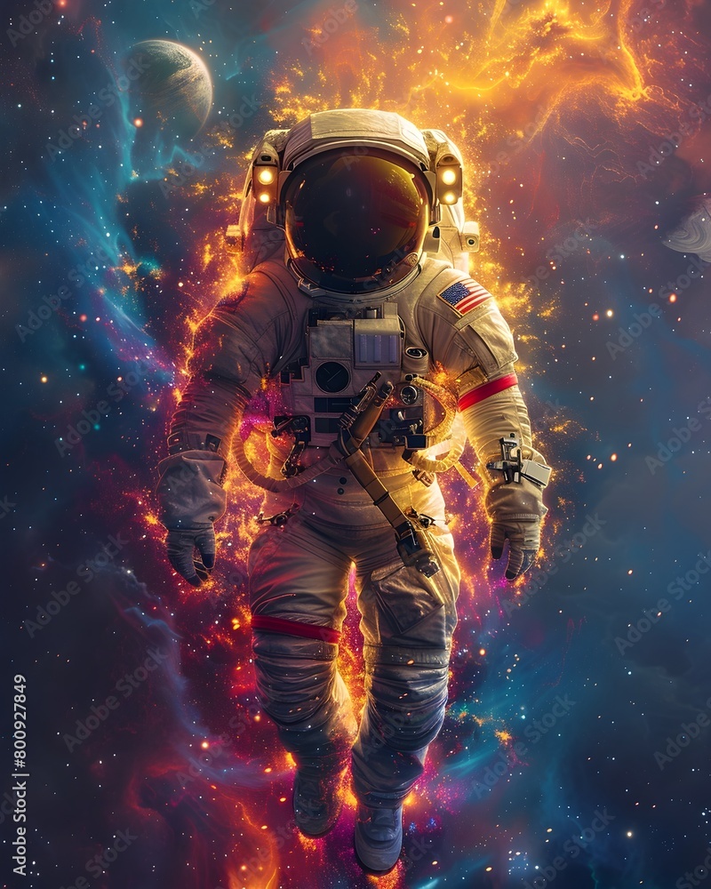 Fototapeta premium Astral Odyssey A Weightless Voyage Through a Vibrant Cosmic Dreamscape