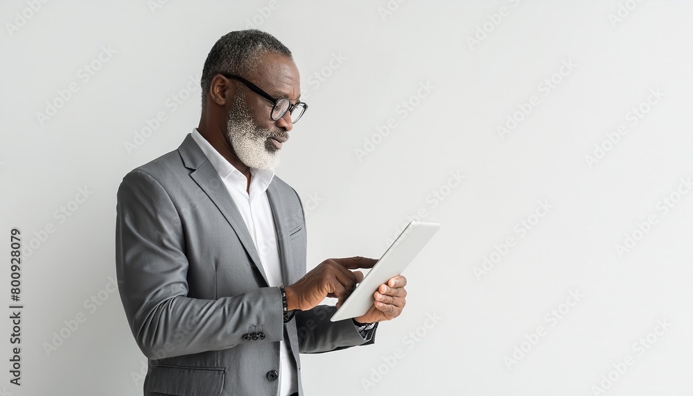 Businessman Analyzing Financial Data on Tablet Businessman Analyzing Financial Data on Tablet