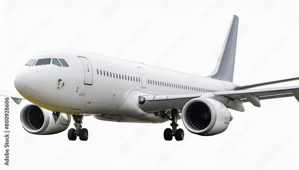 Modern passenger airliner during flight, isolated on white background, side view 