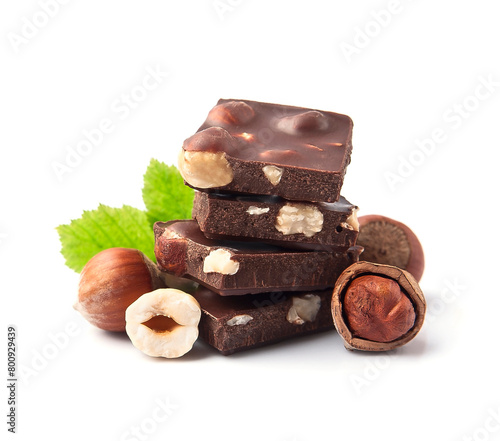 chocolate with hazelnuts on white backgrounds