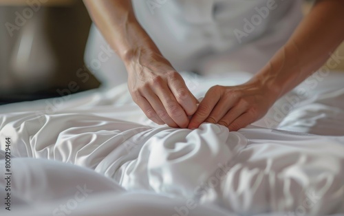 Gentle Fingers Tending to a Crisp White Shirt, Careful Hands Smooth a White Fitted Shirt