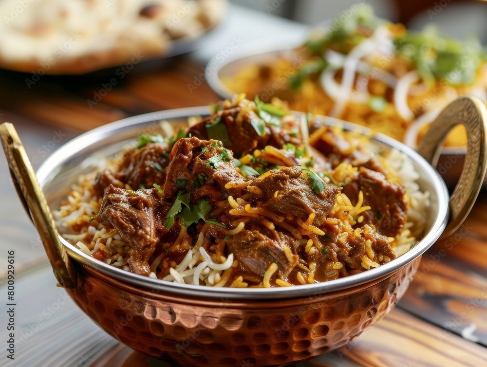Lamb Biriyani Basmati Rice Close-Up Indian Food Dining Dinner Blurred Background Image Lamb Biriyani Basmati Rice Close-Up Indian Food Dining Dinner Blurred Background Image