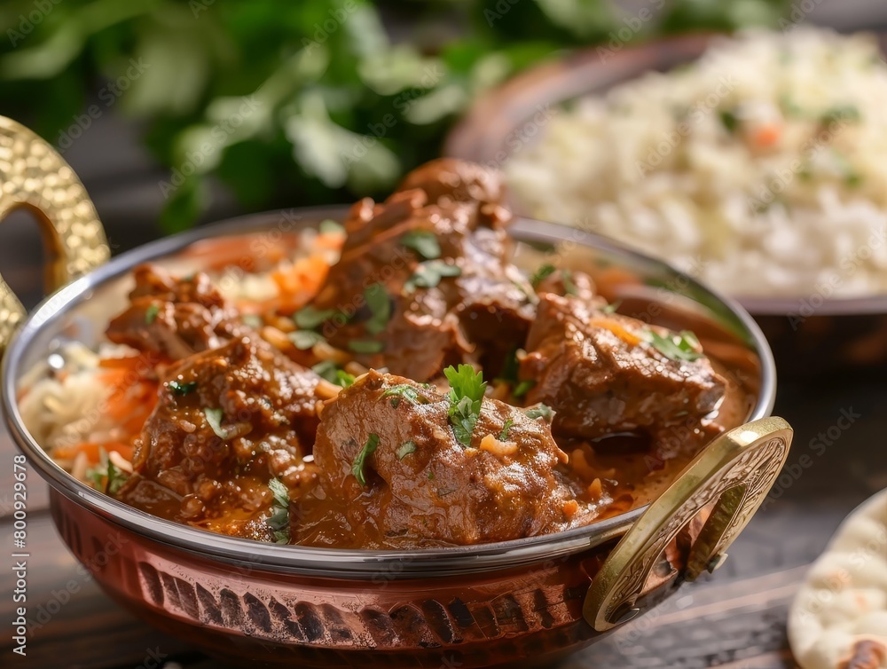 Lamb Biriyani Basmati Rice Close-Up Indian Food Dining Dinner Blurred Background Image Lamb Biriyani Basmati Rice Close-Up Indian Food Dining Dinner Blurred Background Image