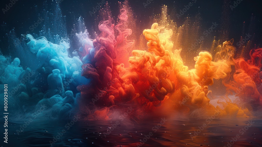 an artist depiction of the explosion of pastel colors in a form of cloudy smokes