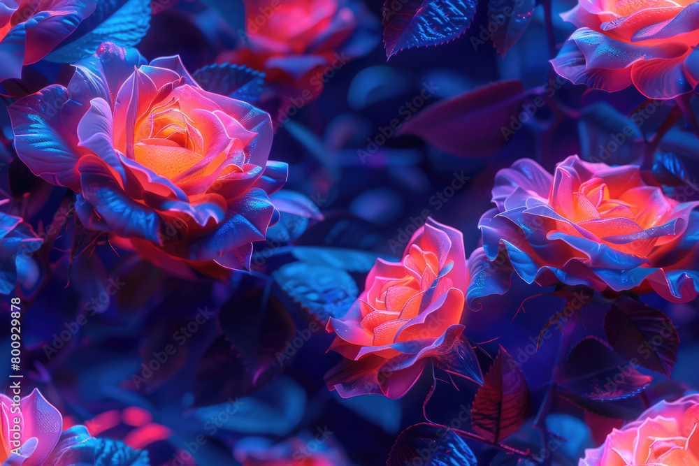 Naklejka premium Seamless Pattern of glowing roses
