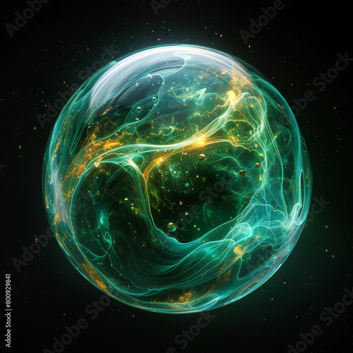sleek green and gold magic glass ball	
