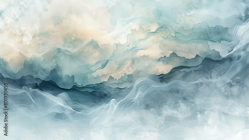 Abstract watercolor background with dynamic waves swirling in shades of blue and teal, evoking the fluidity of Van Gogh's brushstrokes. Ai generated