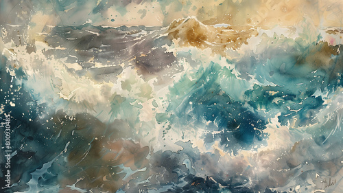 Abstract watercolor background with dynamic waves swirling in shades of blue and teal  evoking the fluidity of Van Gogh s brushstrokes. Ai generated