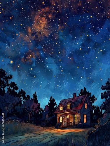 Night on the farm illustration poster background
