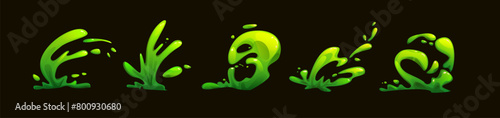 Green slime drip. Liquid Halloween mucus splat vector. Goo splash stain texture. Cartoon jelly paint toxic blot shape. Poison droplet of fluid gelatin for horror illustration. Dirty phlegm icon