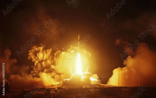 A Stunning Photographic Narrative, Rocket Liftoff, Theatrical Shot, Rocket Embarking on its Journey