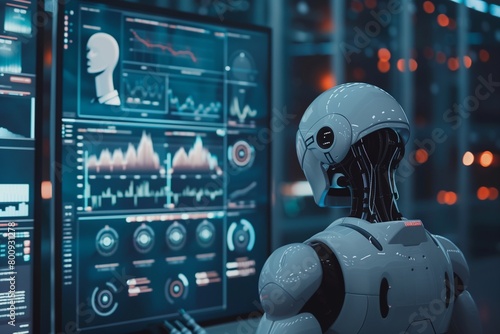 A financial analyst using complex algorithms and artificial intelligence to predict market trends and investment opportunities.