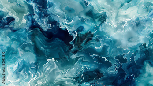 Abstract watercolor background with dynamic waves swirling in shades of blue and teal, evoking the fluidity of Van Gogh's brushstrokes. Ai generated