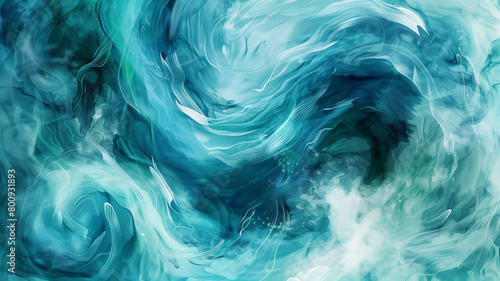 Abstract watercolor background with dynamic waves swirling in shades of blue and teal, evoking the fluidity of Van Gogh's brushstrokes. Ai generated