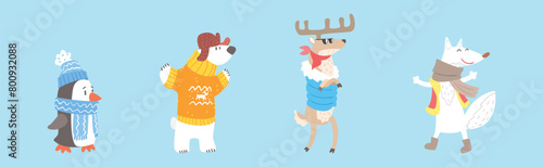 Funny Animal Character Wearing Winter Clothes Vector Set