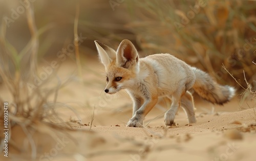 Adorable Fennec Fox Cub Takes a Stroll  A Young Fennec Fox Explores the Sands  Innocent Wandering
