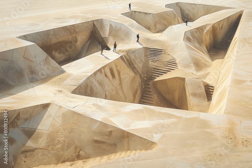 From above, the sandy terrain morphs into geometric shapes, each corner a vertex of mathematical precision.